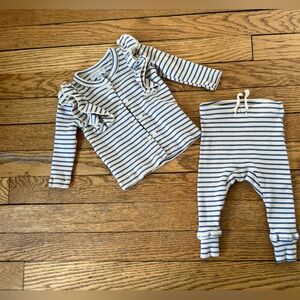 Maison Me Baby Striped Baby Outfit with Ruffled Sleeves - Size 0-3 Months